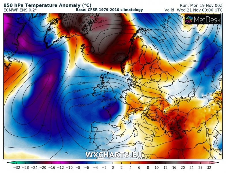 previsioni meteo europa 21 novembre anomalia termica