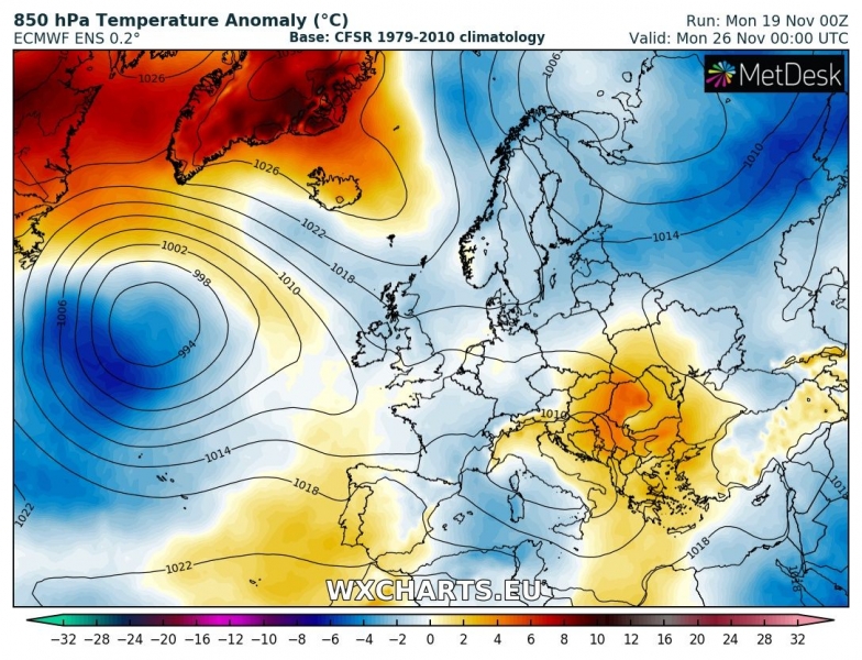 previsioni meteo europa 26 novembre anomalia termica