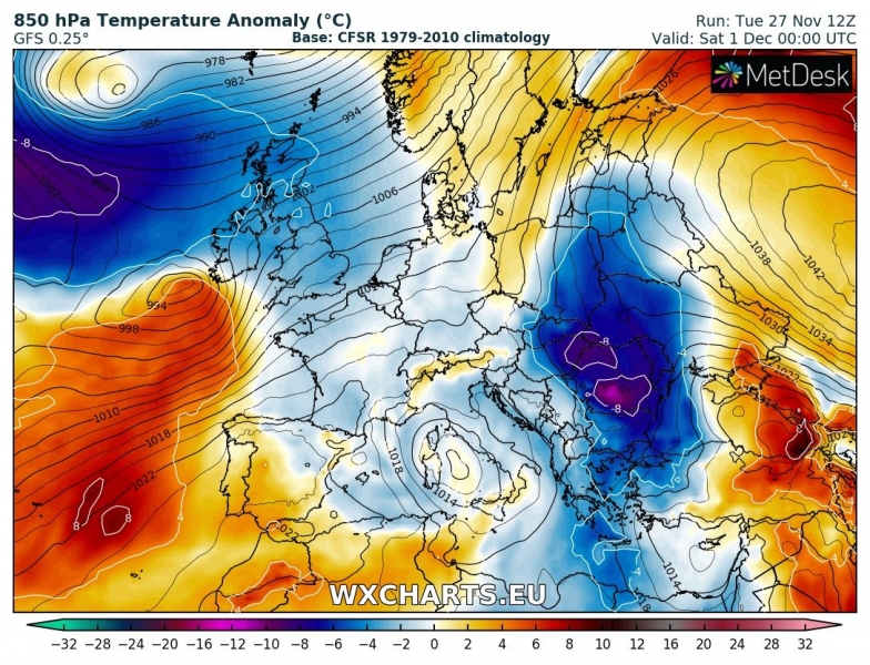 previsioni meteo freddo balcani 1 dicembre anomalia termica