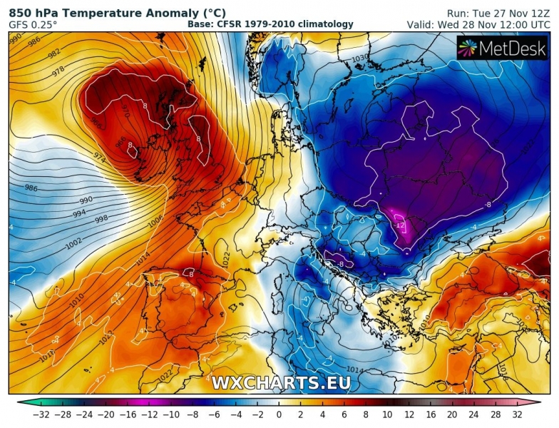 previsioni meteo freddo balcani 28 novembre anomalia termica