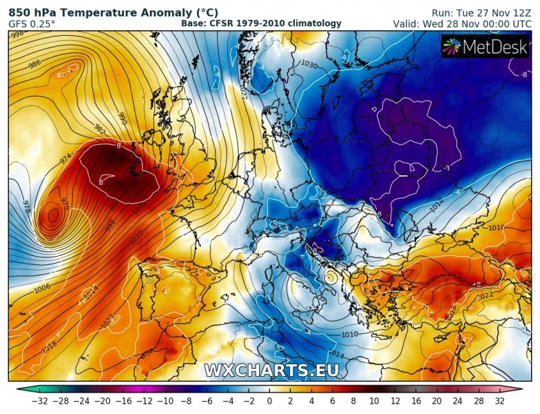 previsioni meteo freddo balcani 28 novembre anomalia termica