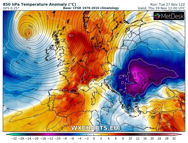 previsioni meteo freddo balcani 29 novembre anomalia termica