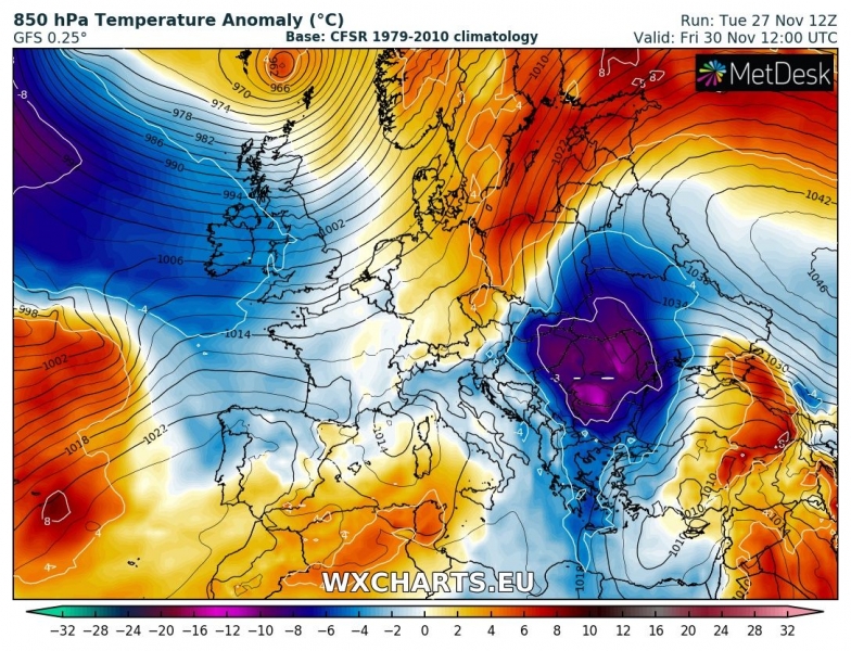 previsioni meteo freddo balcani 30 novembre anomalia termica