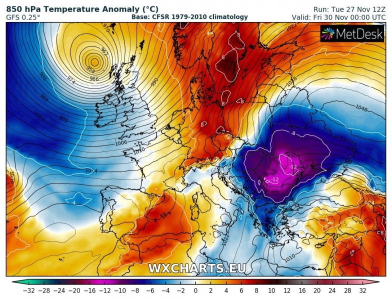 previsioni meteo freddo balcani 30 novembre anomalia termica