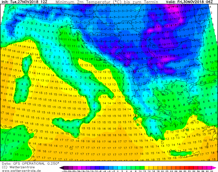 previsioni meteo freddo balcani 30 novembre temperature