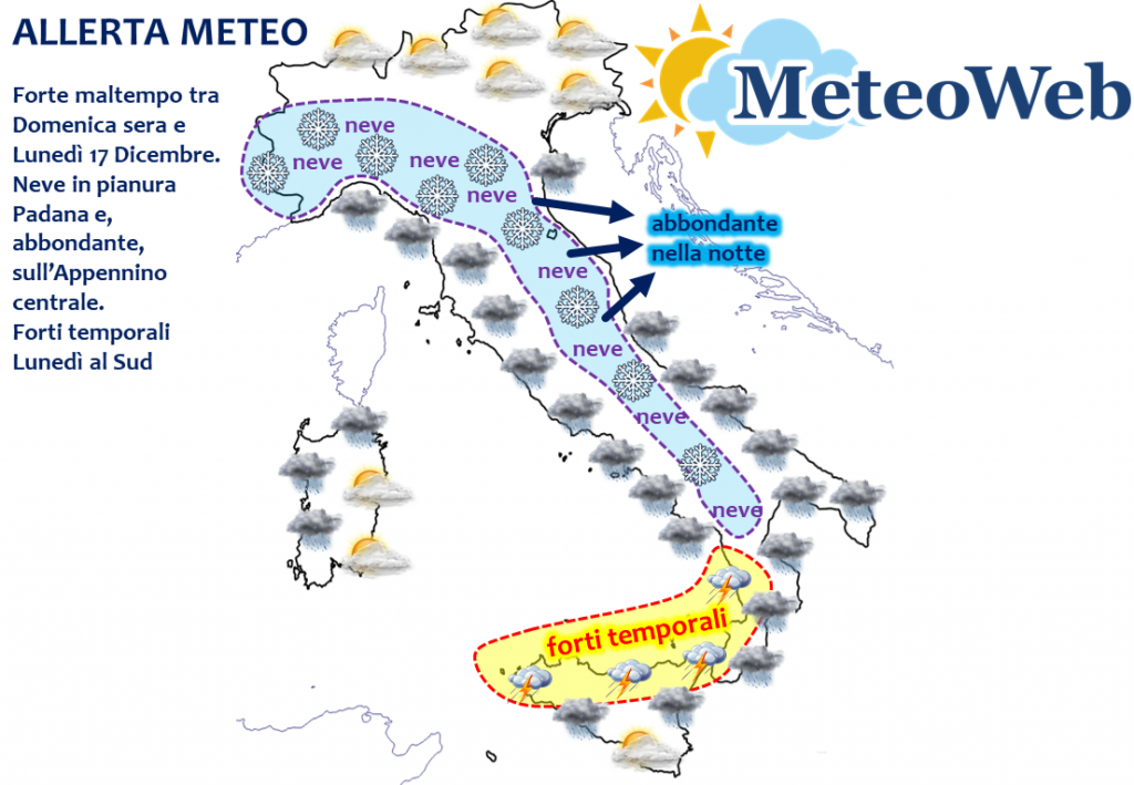 allerta meteo italia 16 17 dicembre 2018