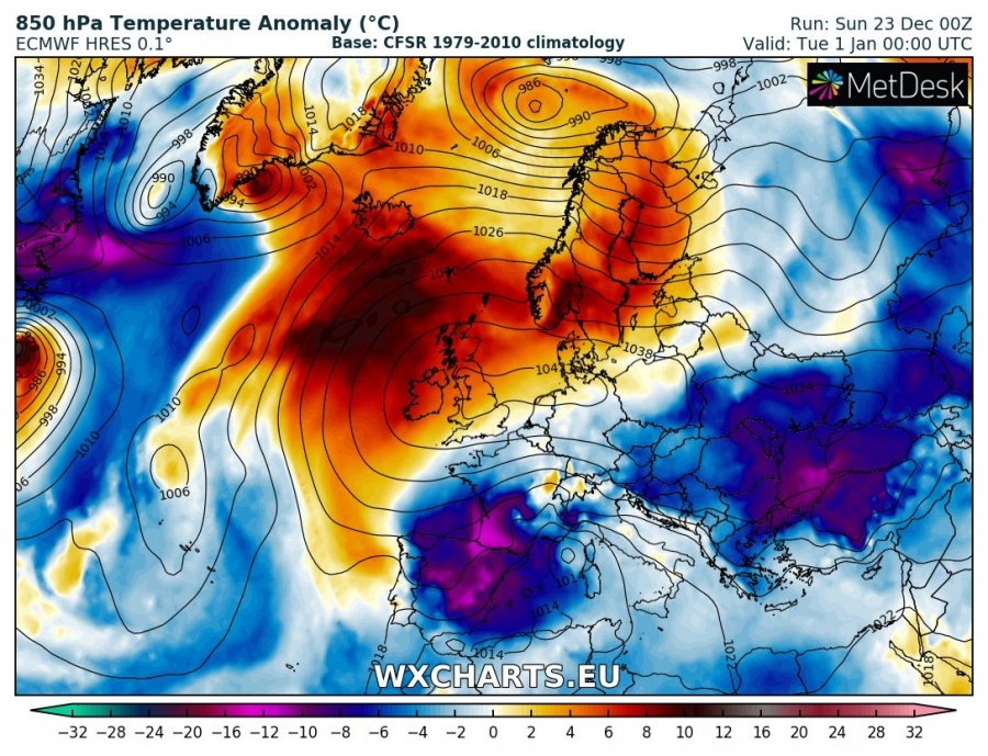 previsioni meteo europa 1 gennaio anomalia termica