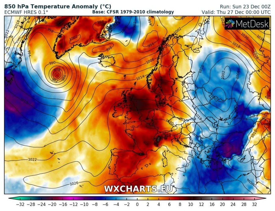 previsioni meteo europa 27 dicembre anomalia termica