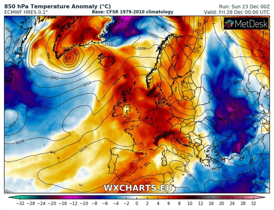 previsioni meteo europa 28 dicembre anomalia termica