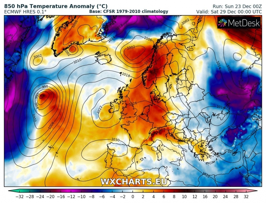 previsioni meteo europa 29 dicembre anomalia termica