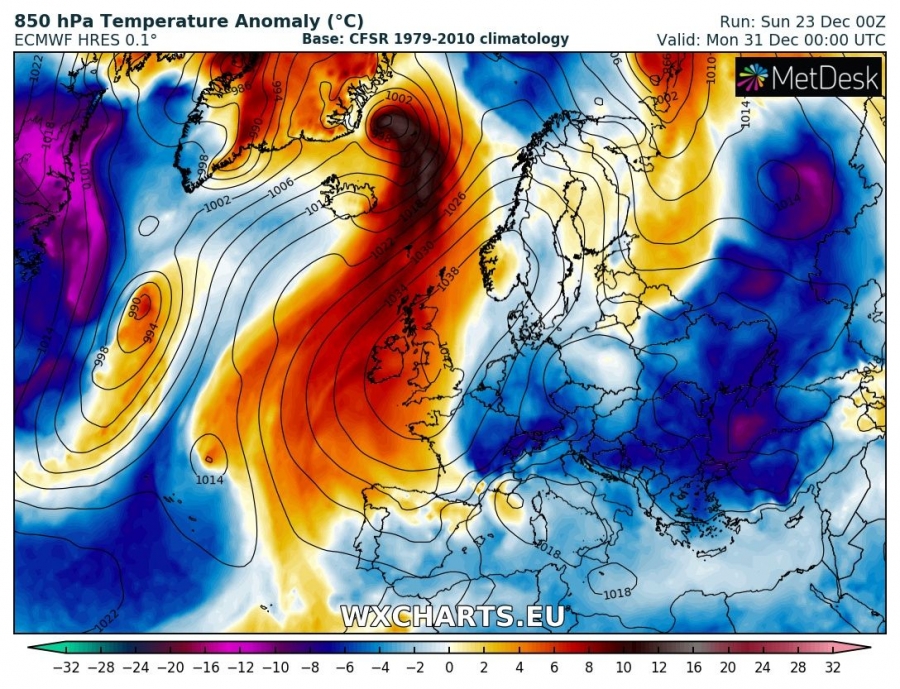 previsioni meteo europa 31 dicembre anomalia termica