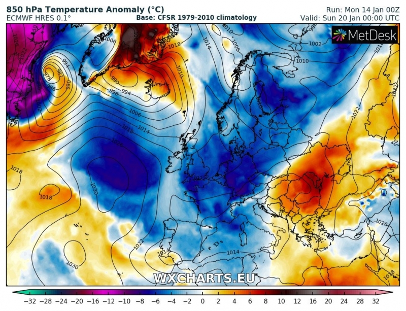 previsioni meteo freddo europa 20 gennaio anomalia termica