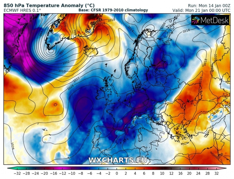 previsioni meteo freddo europa 21 gennaio anomalia termica