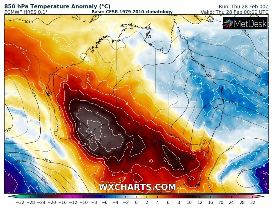 caldo australia 28 febbraio anomalia termica