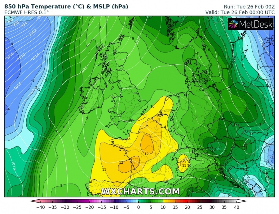 caldo regno unito 26 febbraio temperature