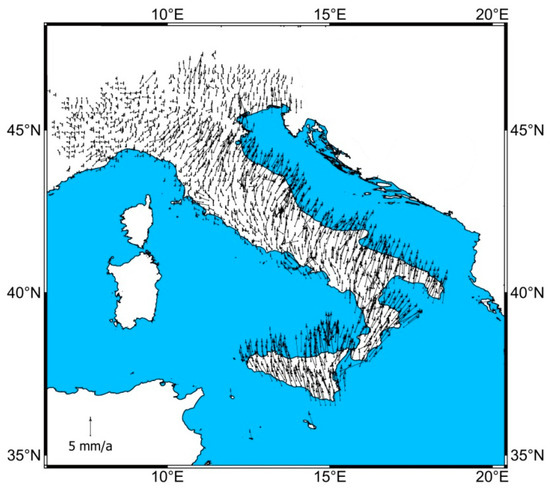 mappa velocità orizzontali movimenti tellurici italia