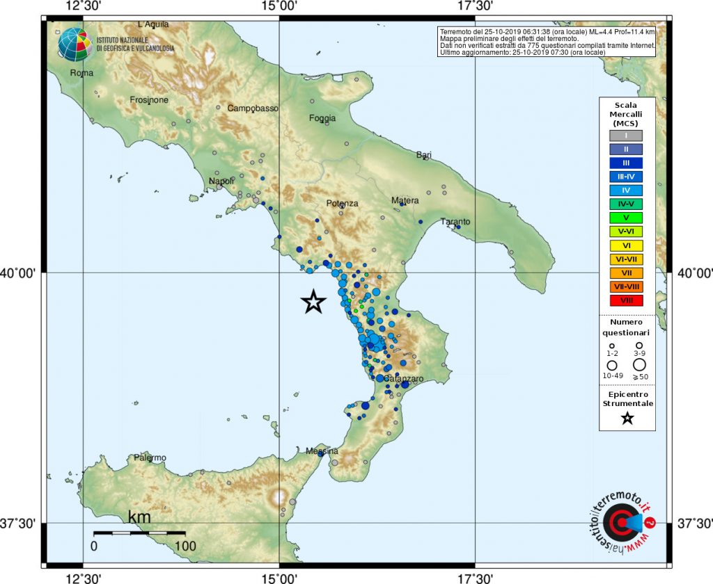 terremoto calabria 25 ottobre 2019