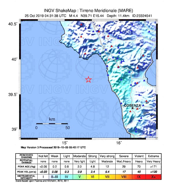 terremoto calabria 25 ottobre 2019