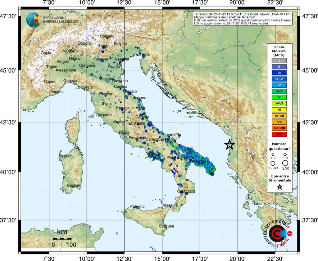 terremoto oggi albania puglia campania basilicata