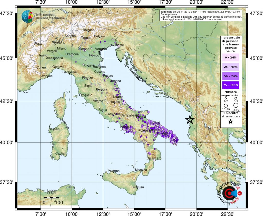 terremoto oggi albania puglia campania basilicata