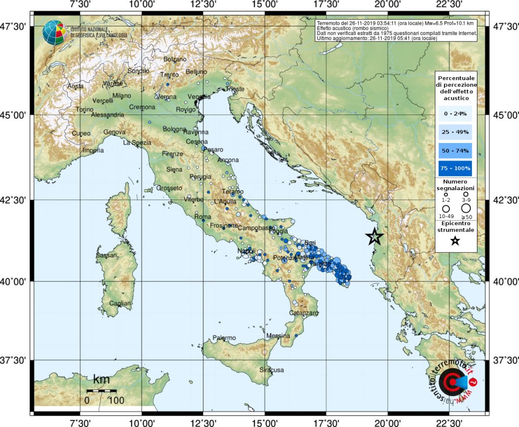 terremoto oggi albania puglia campania basilicata