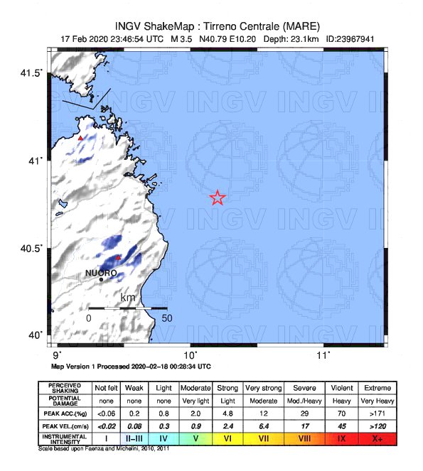 terremoto tirreno olbia sardegna