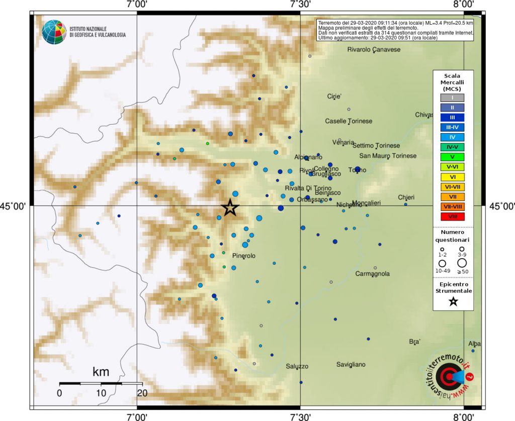 terremoto oggi piemonte torino dati mappe ingv