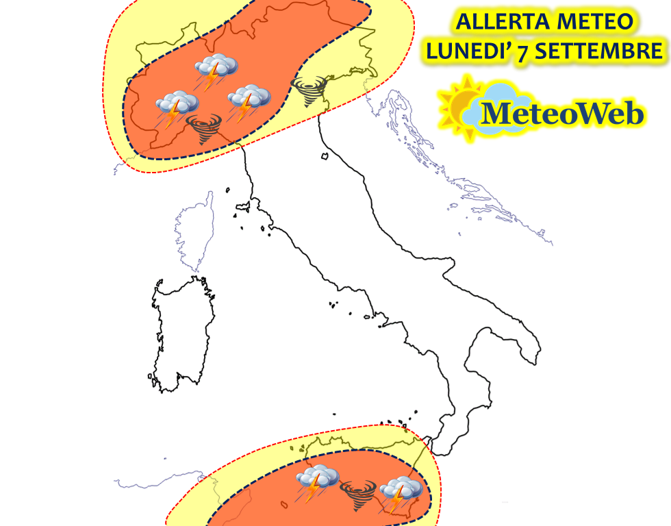 allerta meteo italia lunedì 7 settembre 2020