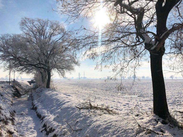 neve pianura padana galaverna tramonto gelo