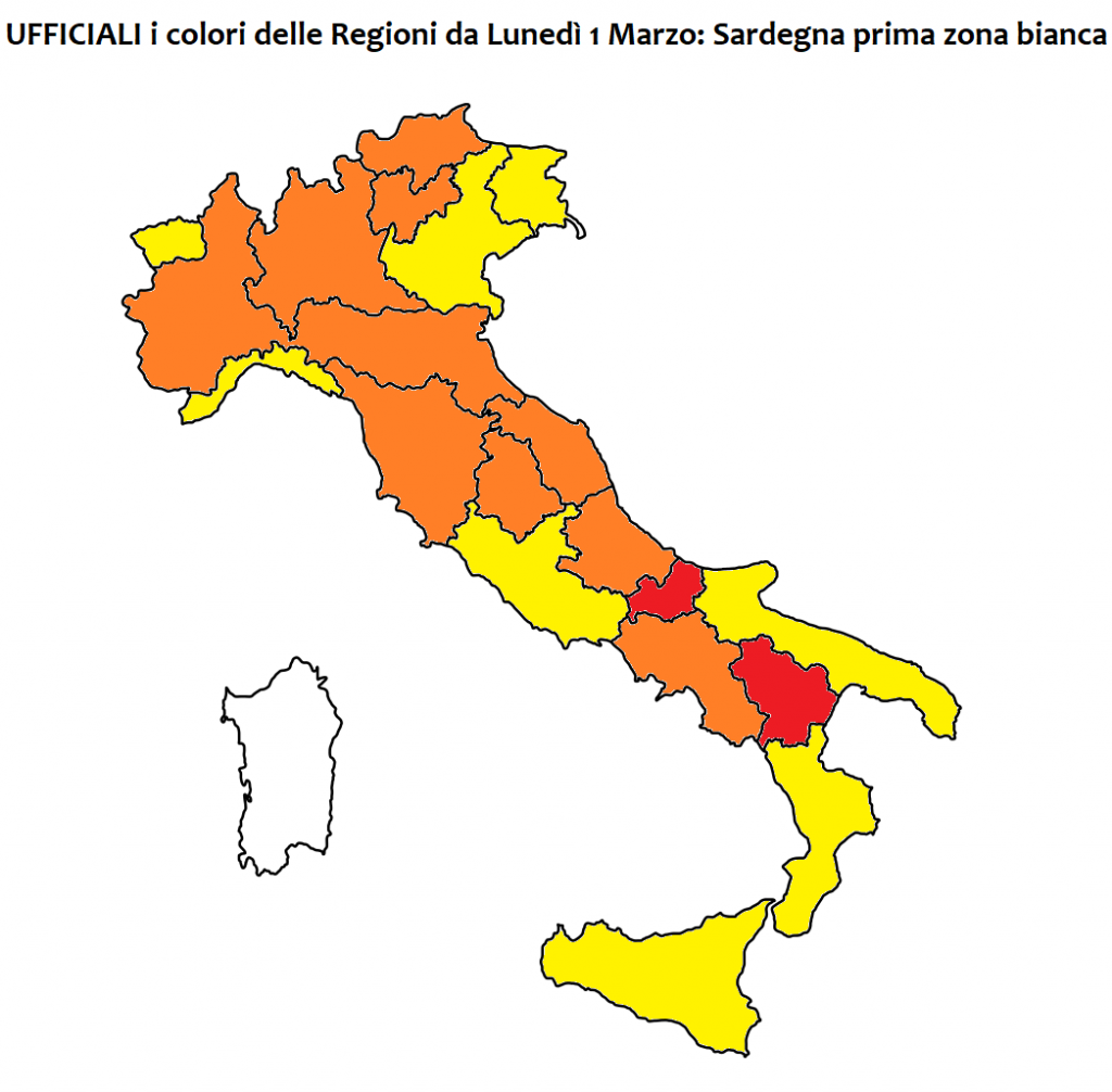 colori italia 1 marzo sardegna zona bianca