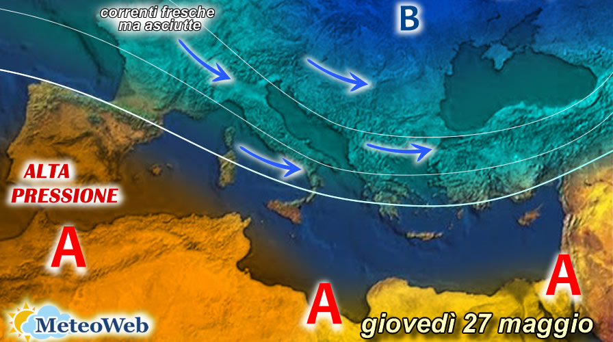 previsioni meteo giovedì 27 maggio