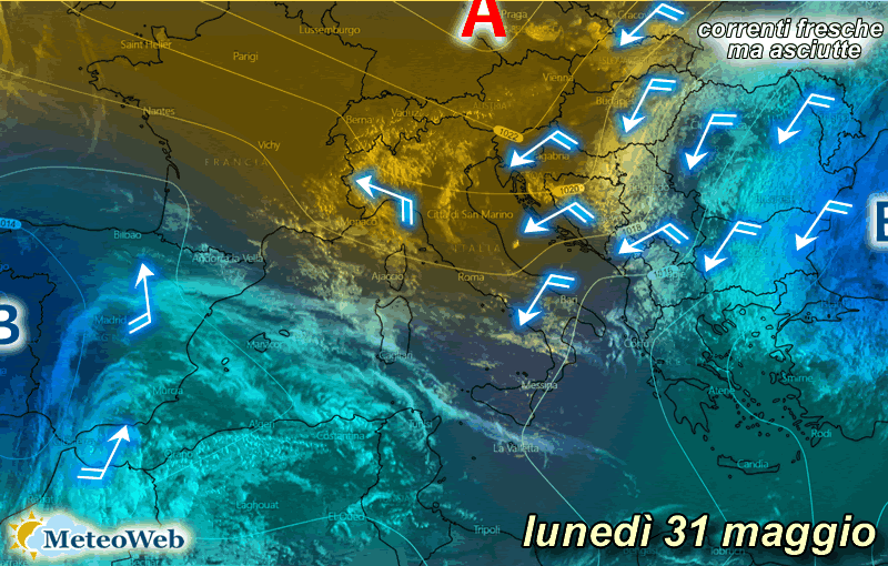 previsioni meteo lunedì 31 maggio