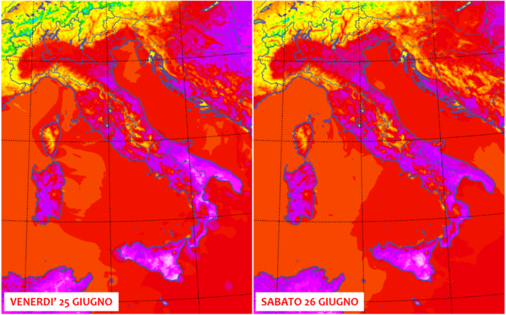 temperature italia 25 e 26 giugno 2021