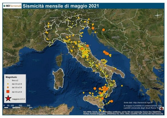 Terremoti Le Mappe Mensili Della Sismicità 1465 Eventi A Maggio 2021 Sequenza Sismica Con 4767