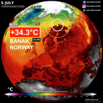 Meteo, super ondata di caldo in Scandinavia: temperature record nell’Artico, +34°C in Finlandia e Norvegia [MAPPE]