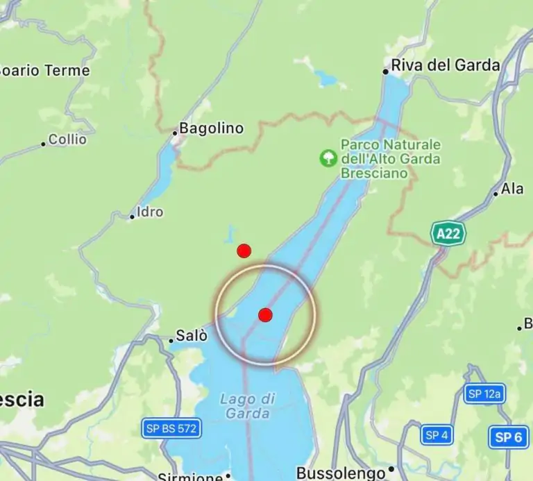 Scossa di terremoto sul Lago di Garda magnitudo 3.0, oggi