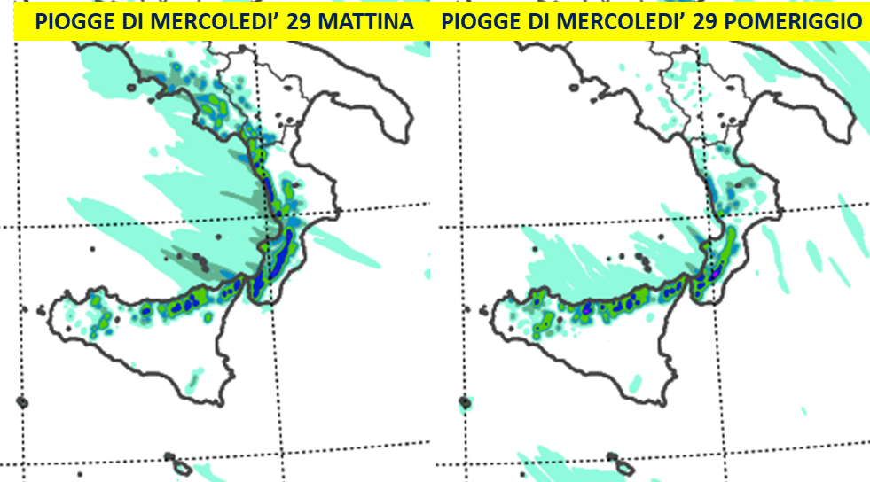 previsioni meteo piogge sud italia mercoledì 29 dicembre 2021