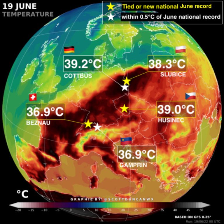 caldo record europa 19 giugno 2022