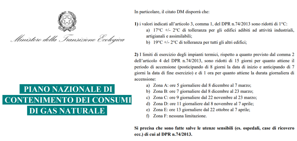 piano risparmio gas