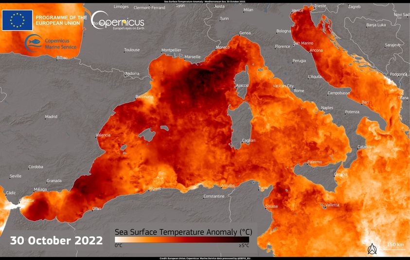 temperature mediterraneo 30 ottobre 2022