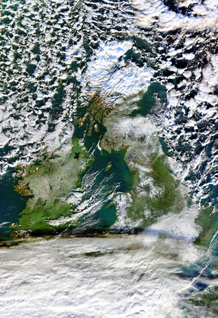 Neve Regno Unito Dicembre 2022 vista dallo Spazio