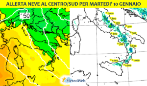 allerta neve centro sud martedì 10 gennaio