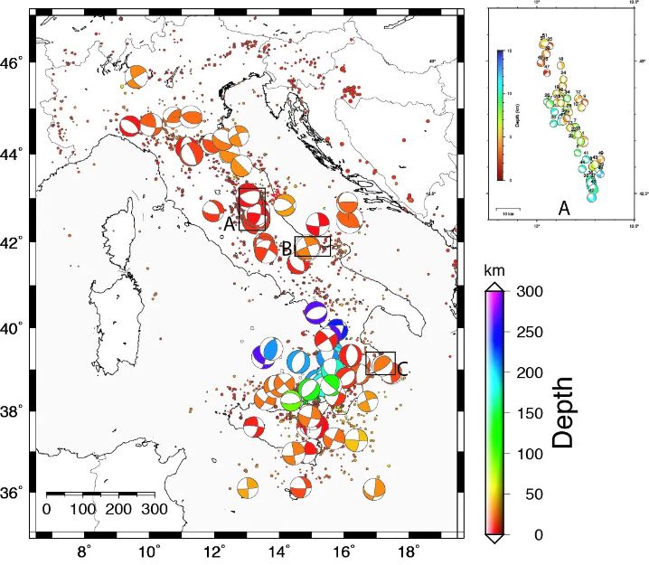 meccanismi focali terremoti italia 2015-2022