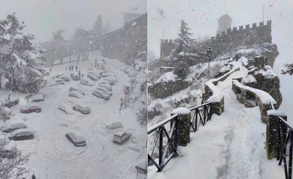 Città di San Marino oggi: oltre 50cm di neve al suolo a 750 metri di altitudine