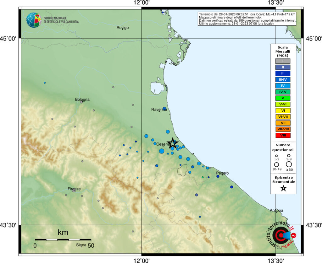 terremoto oggi cesenatico gambettola