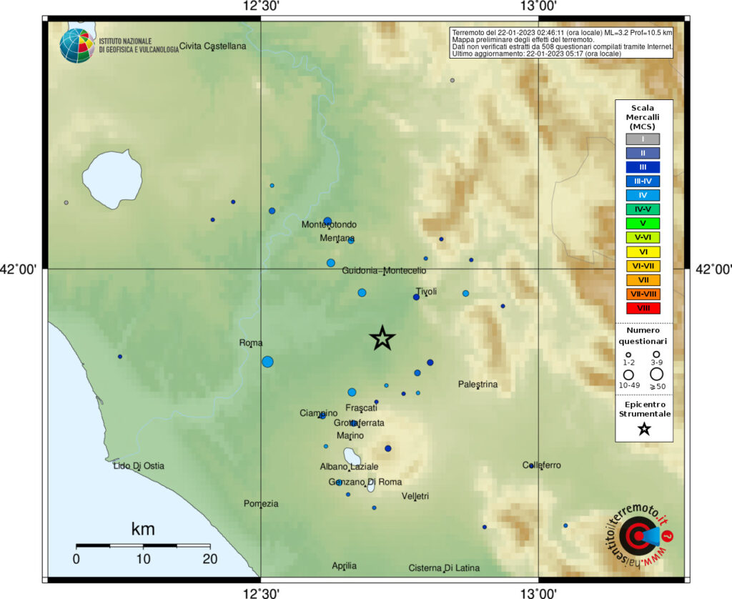 terremoto roma 22 gennaio