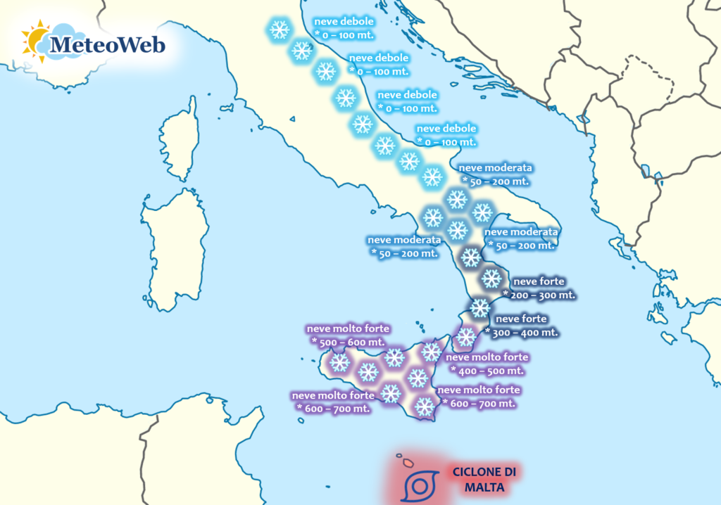 ciclone di malta allerta meteo neve forte sicilia sud