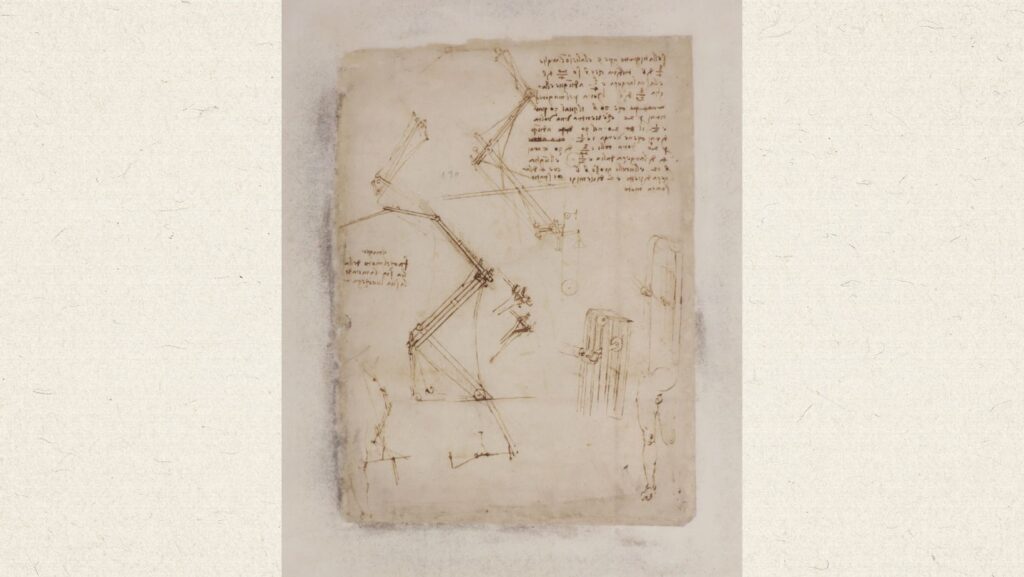 Foglio 843 del Codice Atlantico di Leonardo da Vinci, oggetto di un intervento di restauro e conservazione da un team di ricerca del Politecnico di Milano