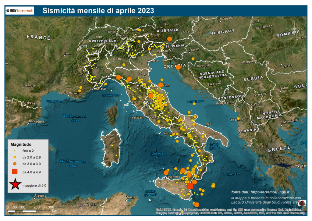 La Mappa Mensile Della Sismicità 1310 Terremoti Ad Aprile 2023 Circa 43 Al Giorno 3634