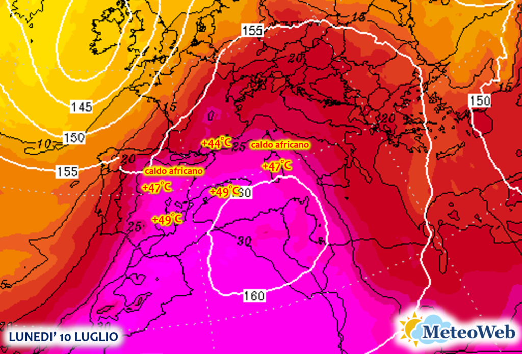 previsioni meteo lunedì 10 luglio 2023